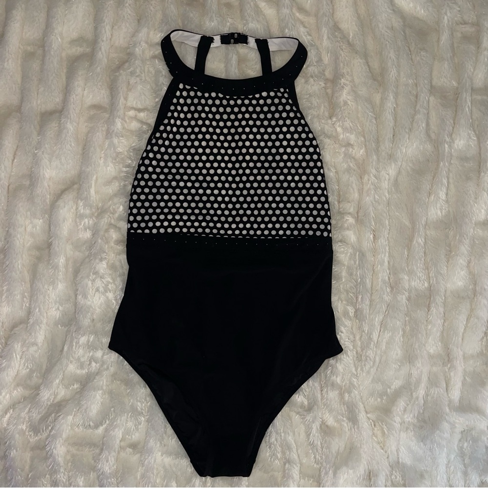 SHAN Black and White One Piece Halter Swimsuit Womens Size 12